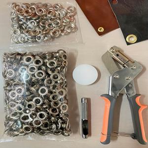 TEMU 휴대용 구멍 펀치 플라이어 아일렛 공구 키트 | 아일렛 프레스 플라이어, 휴대용 핸드헬드 아일렛 머신 (500개 3/8인치(10mm) 은색 아일렛 포함)