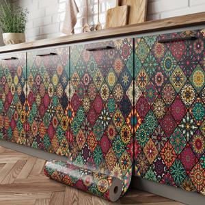 TEMU 타일 벽지 - 주방 및 욕실 캐비닛 벽 장식을 위한 자가 점착식 제거 가능한 모로코 스타일 플로럴 패턴, 쉽게 찢어지고 붙이는 벽지