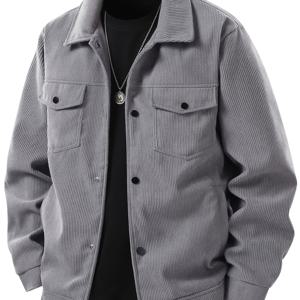 TEMU 일상 편안함 남성용 코듀로이 카고 재킷 | 폴리에스터 | 세탁기 사용 가능 | 다중 포켓 | 봄 & 가을 야외 활동 캐주얼 스타일