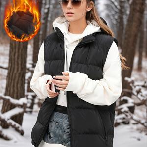 TEMU 우아한 가을/겨울 여성용 따뜻한 조끼, 루즈핏 단색 민소매 코트, 여성용 조끼