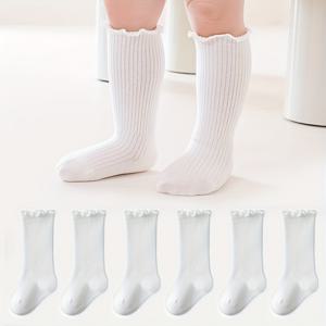 TEMU 6켤레 여아용 화이트 러플 양말, 교복 스커트 양말, 아동용 숏 양말, 화이트 러플 양말