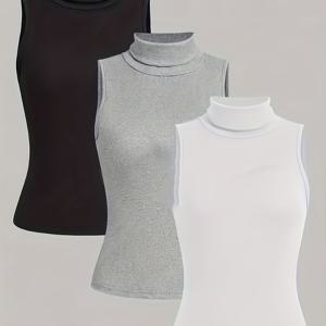 TEMU 3pcs 여성 봄/가을 베이스 조끼, 하이넥 슬림핏 티셔츠, 정장 코트, 속옷, 아우터, 레트로 빈티지 스타일