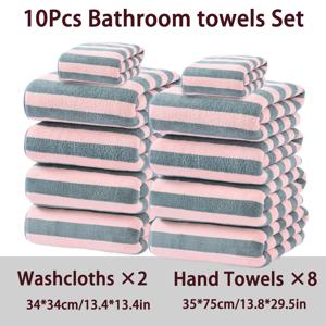 TEMU 10개 타월 세트 (8개 핸드 타월, 2개 워시 클로스 포함), 패턴 극세사 소재, 단색, 부드럽고 편안하며 통기성이 좋고 빠른 건조, 피부 친화적, 선물 아이디어, 욕실 샤워, 호텔, 사우나 및 스파에 적합