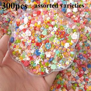 TEMU 미니 멀티컬러 꽃 레진 수공예 구슬 300개, DIY 주얼리, 헤어 액세서리, 네일 아트 장식용으로 이상적, 멀티컬러 꽃 디자인의 창의적인 프로젝트에 완벽, 구슬 및 구슬 콤보 세트