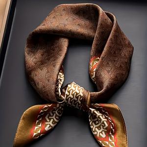 TEMU 성숙한 스타일에 어울리는 100% 실크 스카프 - 갈색 말 프린트 레트로 스퀘어 숄, 블라우스, 랩, 코이프를 위한 럭셔리 따뜻함 & 우아한 말 테마 액세서리 - 손세탁 가능한 비탄성 말털 (깃털 없음)