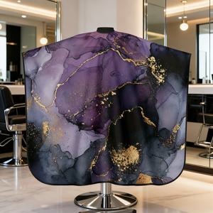 TEMU 고품질 보라색 골드 마블 패턴 미용 가운, 전문가용 2D 프린트 미용실 가운, 목 사이즈 조절 가능, 편안하고 내구성이 뛰어난 원단, 남녀 모두에게 적합, 홈 미용실용