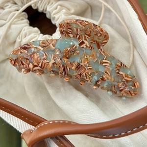 TEMU 대형 헤어 클립, 딥 브라운 & 민트 그린 그라데이션 패턴, 레트로 & 클래식, 캐주얼 스타일, 데일리룩에 적합