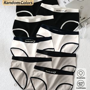 TEMU 10개입 여아용 속옷, 부드럽고 신축성 있는 팬티, 세트 (블랙/화이트/그레이) 대비 컬러 블록 디자인, 사계절 캐주얼 착용, 편안한 핏 속옷, 장난기 넘치는 어린이용 의류