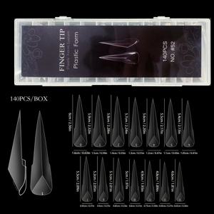TEMU 폴리 네일 젤 스틸레토 익스텐션용으로 설계된 날카로운 기계식 드래곤 클로 듀얼 네일 폼 140개가 들어있는 상자