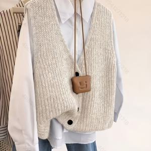 TEMU 고품질 봄/가을 신상 가디건 조끼 인품 스웨터 조끼 스타일리시 아우터 탑 와스트랜드 스타일 고급 여성용 조끼