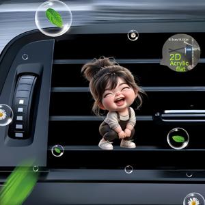 TEMU 2D 플랫 1개 스마일 소녀 디자인 2D 아크릴 차량 에어 벤트 장식, 차량용 방향제, 스타일리시 아크릴 차량 장식, 트렌디한 인테리어 장식, 가벼운 디자인 