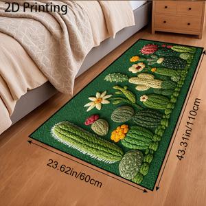 TEMU 2D 플랫 1개 녹색 신선 선인장 식물 패턴 디자인 침대 옆 매트, 세탁기 사용 가능 욕실 주방 침실용, 휴일 홈 데코 선물, 파티 축제 시즌 바닥 매트