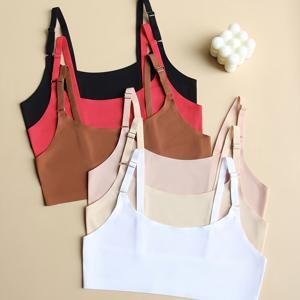 TEMU 6개 세트의 심리스 여성 캐주얼 스타일리시 란제리: 편안한 풀커버 브라와 심리스 비키니 팬티, 부드럽고 단색의 고급스러운 디자인