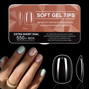 TEMU Quickchic 소프트 젤 네일 팁 500/550/600개입, 알몽골, 스틸레토, 코핀, 스퀘어, 미디엄 오발 모양의 클리어 아크릴 인조 손톱 완벽 덮기, 편안한 착용감 및 미용 장식용 매니큐어 용품
