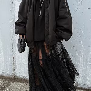 TEMU 블랙 섹시 시스루 캐주얼 홀아웃 레이스 하이웨이스트 루즈 A라인 맥시 드레스