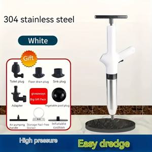 TEMU 고압 에어 변기 배관 스네이크 키트, 강력한 충격파 배수구 클리너 (스탠리스 스틸 나선형 포함), 변기, 싱크대 및 배관 막힘 제거용, 강력한 배수 도구, 금속 및 플라스틱, 수동 작동, 배터리 불필요