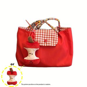 TEMU 2개 세트 (귀여운 사과 펜던트 1개 및 토트백 1개) 패션 대용량 가방, 가벼운 출퇴근 수납 가방, 다양한 상황에 적합, 대학생 교실 핸드백, 숄더백