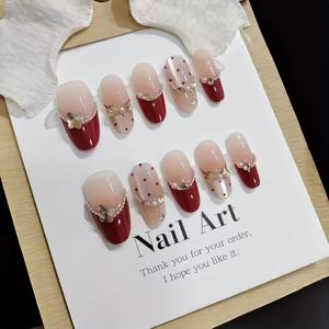 TEMU 프렌치 순수 광택 스타일, 10개 발렌타인데이 새해 소망 타원형 핸드메이드 네일 고양이 눈 프렌치 글리터 인성 작은 패치 깨진 우아하고 부드러운 로맨틱 인조 손톱 데이트 파티 네일 아트