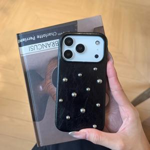 TEMU 쿨 블랙 입체 비드 리벳 휴대폰 케이스, 아이폰 17 Pro Max용, 남녀공용 16 Pro 낙하 방지, 15 Pro Max 넓은 개구부 풀커버, 14 Pro, 신형 17 Air 휴대폰 보호 케이스