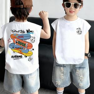 TEMU 남아 민소매 여름 탱크 탑, 트렌디하고 활용도 높은 아동용 캐주얼 셔츠, 여름철에 완벽