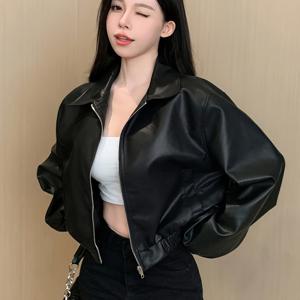 TEMU 여성용 단색 앞집업 긴소매 포켓 PU 자켓 1개, 가을/겨울 여성 재킷