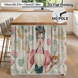 TEMU 2D 플랫 - 1개 레트로 주방 커튼 - 빵갈퀴트, 파스텔 색상 (핑크, 그린, 옐로우) - 주방, 욕실용 반투명 폴리에스터 창문 커튼