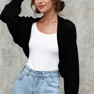 TEMU 여성용 우아한 ый 오픈워크 가디건 재킷, 가벼운 루즈핏 봄/여름/가을 아우터웨어, 에어컨 실내용 커버업, 스타일리시한 박쥐 소매 숏 탑 숄, 캐주얼 외출, 여행 사진 촬영, 파티, 연회에 적합, 여성 패션 애호가를 위한 완벽한 선물