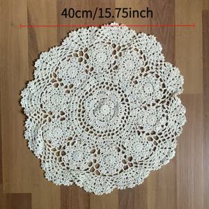 TEMU 수제 코바늘 뜨개질 속이 빈 원형 테이블 매트 | 유럽풍 원단, 폴리에스터 식탁보