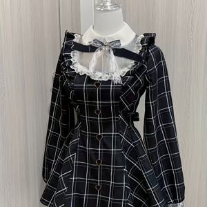 TEMU 여성을 위해 디자인된 A Academy 스타일의 긴팔 드레스, 레이스, 리본 장식. 봄, 가을에 세련된 룩을 위한 핏팅 허리 디자인.