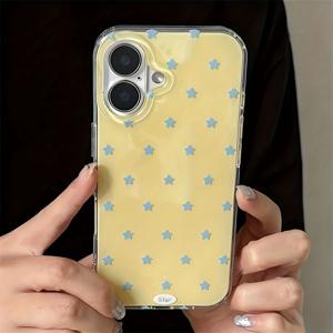 TEMU 휴대폰 케이스 - 새로운 귀여운 파란색 별과 밝은 노란색 대형 구멍 휴대폰 케이스, 한국 스타일, 아이폰 17/16/11/13/ Plus/15 Pro/15 Pro Max/12/14 Pro Max/11 Pro Max/12 Pro Max/13 Pro/13 Pro Max/14 Pro/14 Plus 시리즈에 적합