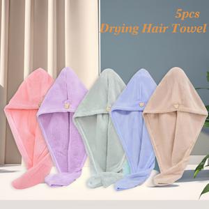 TEMU 5pcs New Women's Hair Drying Cap Set - Thiened Hair Towel, Absorbent and Qui-Drying Towel, Shower Cap, Head Wrap, Hair Washing Towel!