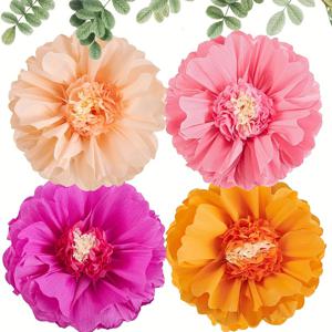 TEMU 4개입 20인치(약 50.8cm) 복숭아 오렌지 파티 장식 대형 종이 꽃 티슈 페이퍼 플라워 데코 봄 파티 장식 플로럴 생일 파티 장식