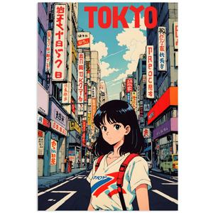 TEMU 1개 1980년대 레트로 애니메이션 소녀 도쿄 일본 여행 포스터 - 빈티지 네온 도시경관 벽 장식, 애니메이션 팬을 위한 룸 데코, 향수어린 80년대 감성, 문화 선물