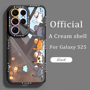 TEMU 휴대폰 케이스 - 삼성 갤럭시 S25 울트라 / S25 플러스 / S25 / S24 울트라 / S24 FE / S24 플러스 / S24 / S23 울트라 / S23 FE / S23 플러스 케이스에 적합, 크림색 케이스, 새로운 디자인, 스타일리시하고 독특함, 고양이 테마, 커플 테마, 남녀공용