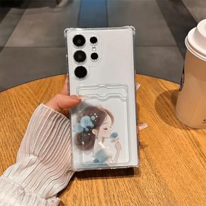 TEMU 휴대폰 케이스 - 꽃무늬 소녀 디자인의 휴대폰 케이스, 사진 및 카드 보관 가능, 삼성 모델 S22, S23, S24, A26, A36, A56, A42, A52, A72, A73, A33, A70, A25, S25, S21 5G, S22 5G 호환