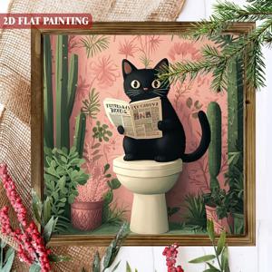 TEMU 2D 평면, 1개 블랙 고양이 신문 읽는 나무 간판, 8X8인치 - 핑크 배경과 열대 선인장 디자인 나무 판자, 가정, 욕실, 카페 및 사무실용 벽걸이 장식 - 책을 좋아하는 고양이 애호가를 위한 특별한 선물, 고양이 장식, 홈 데코