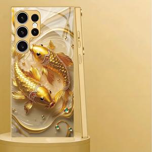 TEMU 골든 피쉬 패턴 크리에이티브 디자인 유리 휴대폰 케이스, 삼성 갤럭시 S25/S24/S23/S22/A56/A55/A54/A53/A52/A36/A35/A34/A31/A36/A25/A24/A23/A22/A16/A15/A14/A13/A05/A05S 호환, 충격 방지, 낙하 방지, 페인팅 보호 커버, 친구 선물용, BLJS504WEFN