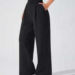 TEMU 여성 솔리드 하이웨이스트 팬츠, 사이드 포켓 디자인, 캐주얼 외출 및 데일리룩에 완벽