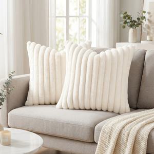 TEMU 2개 세트, 부드러운 장식 쿠션 커버, 18인치 x 18인치, 인조 펫 펑크 아세스틱 쿠션 커버, 모던 팜하우스 룸 장식, 휴일 및 축제용 베드, 소파, 거실 소파, 자동차용 베개 커버