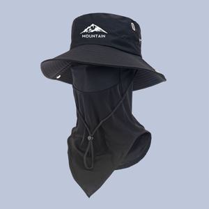 TEMU 아웃도어 통기성 버킷햇과 아이스 실키 섬유 원단 안면 마스크 세트 1세트, 여름 낚시용 버킷햇, 나들이용 여행 모자 - 사이즈 조절 가능