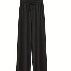 TEMU 여성용 여름 와이드 레그 팬츠 - 가벼운 통기성 아이스 실키 원단, 캐주얼 및 사무실 착용을 위한 중간 신축성 우아한 단색 바지, 다용도 하의, 스타일리시한 하의, 편안한 핏