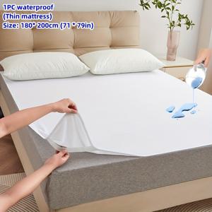TEMU 세탁기 사용 가능한 얇은 매트리스 보호 커버, 흰색 수건 원단, 방수 기능, 부드럽고 편안한 소재, 기숙사, 침실, 게스트룸에 적합.