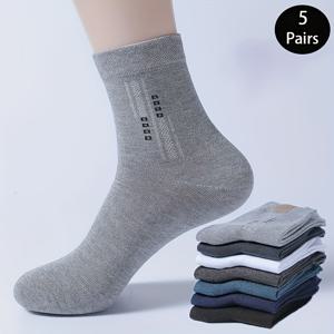 TEMU 미드 카프 양말 5켤레 - AL - 스타일리시한 레트로 단색 조합 양말