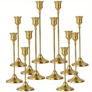 TEMU 12개/6개 금속 벨 촛대, 크리스마스, 할로윈, 부활절, 하누카, 추수감사절, 결혼식 및 연회 센터피스, 가정 및 호텔 장식, 생일 선물, 브러시 골드 마감, 촛불 포함되지 않음