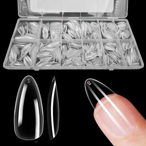 TEMU 600개/박스 투명 네일 팁 세트, 미디엄/롱 코핀, 스퀘어, 아몬드, 스틸레토, 타원형, 원형 모양, 10/12 사이즈, 프레스온 네일, 여성용 살롱 및 홈 매니큐어 용품