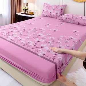 TEMU 핑크 목련 매트리스 커버 시트 세트 3pcs / 베개 커버 2개 / 매트리스 커버 1개 / 트윈 침대 / 풀 사이즈 침대 / 퀸 사이즈 침대 / 킹 사이즈 침대, 부드럽고 피부 친화적 / 간편한 관리 - 꼭 맞는 핏, 매트리스에 쉽게 맞음 / 모든 계절용
