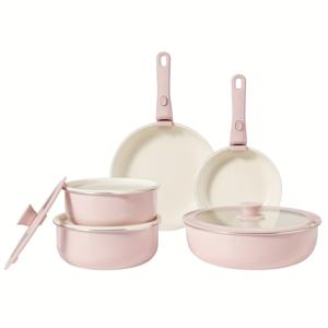 TEMU Kpxsiaion 12피스 세라믹코팅 논스틱 조리기구 세트, 탈착식 손잡이, 인덕션&가스레인지 호환, 식기세척기 안전, 주방용 팬과 냄비 세트, PFOA 프리 (키친 도구와 뚜껑 포함)