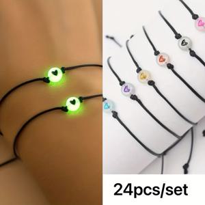 TEMU 24개입 야광 팔찌 세트 - 할로윈 맞춤형 핸드메이드 루미너스 아크릴 비즈 커플 팔찌, 조절 가능한 매칭 팔찌, 파티 및 일상 착용 가능