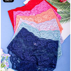 TEMU 여성용 하이웨이스트 레이스 팬티 6개, 속이 빈 오픈워크 프린트, 부드럽고 편안함, 사계절용