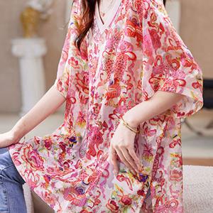 TEMU 플러스 사이즈 - 플러스 사이즈 - 2026년 여름 신상 패셔너블한 V넥 미디丈의 탑, 스타일리시하고 활용도 높은 신상 중국 스타일 루즈핏 플러스 사이즈 여성 의류